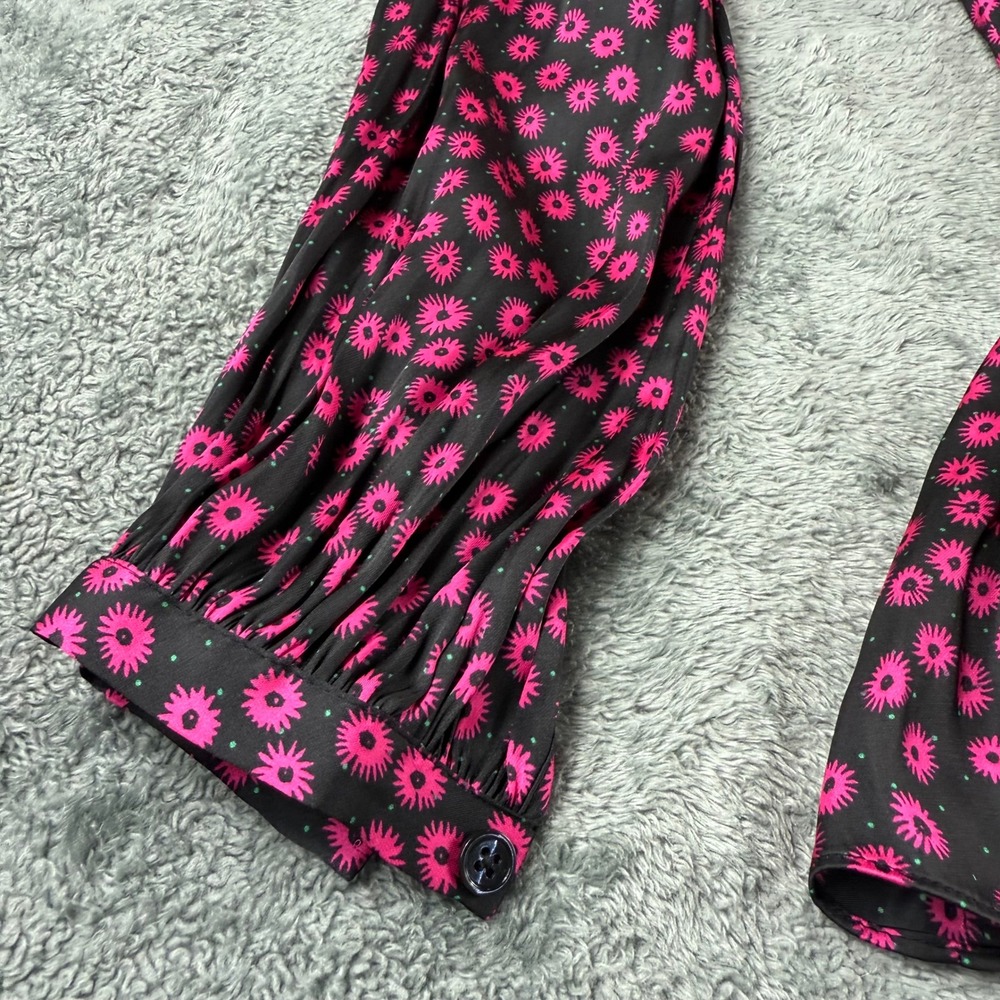 The Kooples Daisy Dots Peplum V-Neck Long Sleeve Blouse Top Black Pink Size L - Picture 6 of 8